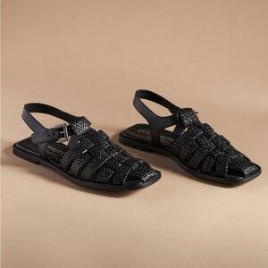 Coconuts By Matisse Black Genuine Leather Fisherman Sandals Womens Size 8